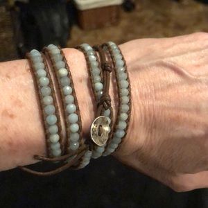 Chan Luu leather jade and sterling 36” necklace